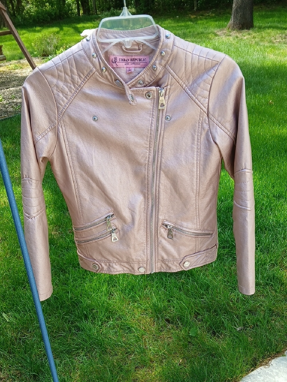 URBAN REPUBLIC Girls Faux Leather Moto Jacket BLUSH. Sz 14